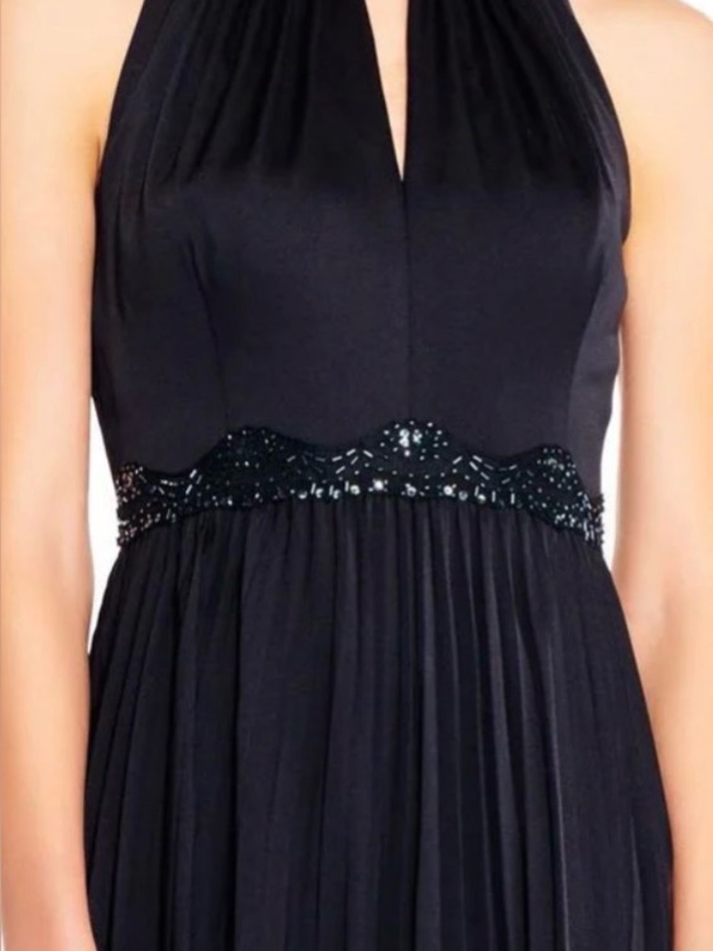Adrianna Papell Black Sleeveless Pleated Dress with Sequin Waist NWT
